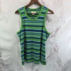 Anthropologie Top Womens XL Green Blue Striped Tank Maeve Ribbed Coastal